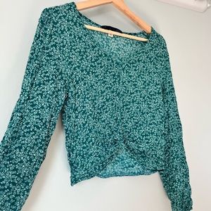 Teal floral blouse